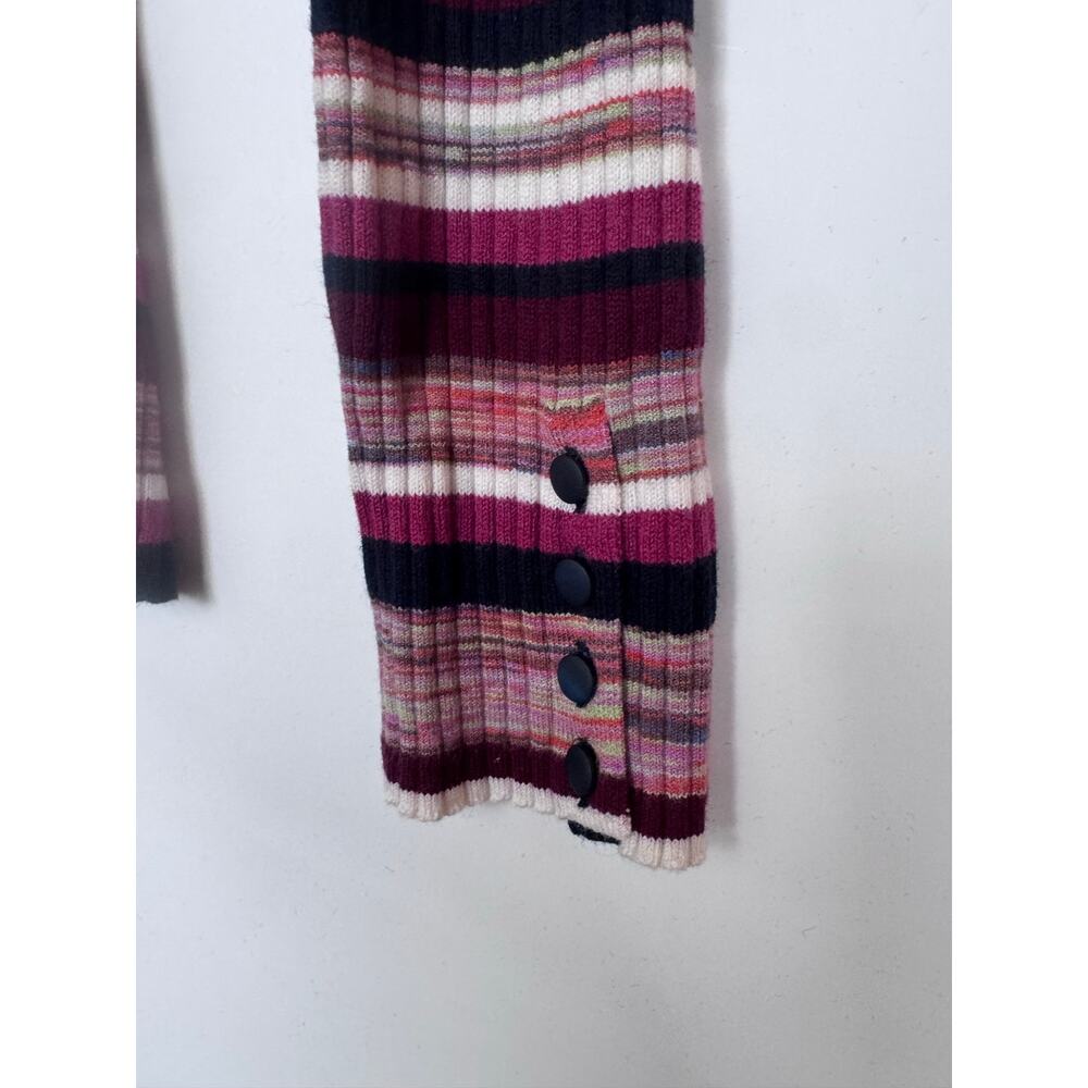 Sézane Ribbed Mock Neck Striped Knit Sweater Button Cuff XXL - Picture 3 of 8